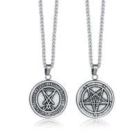 satanic jewelry lucifer pentagram baphomet amulet goat satan wiccan satanism pendant necklace stainless steel