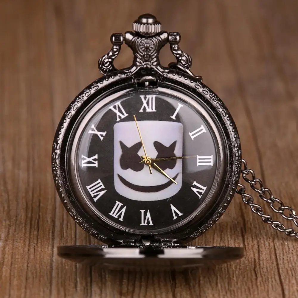 Винтажные кварцевые карманные часы с черным узором в виде капель цепочкой