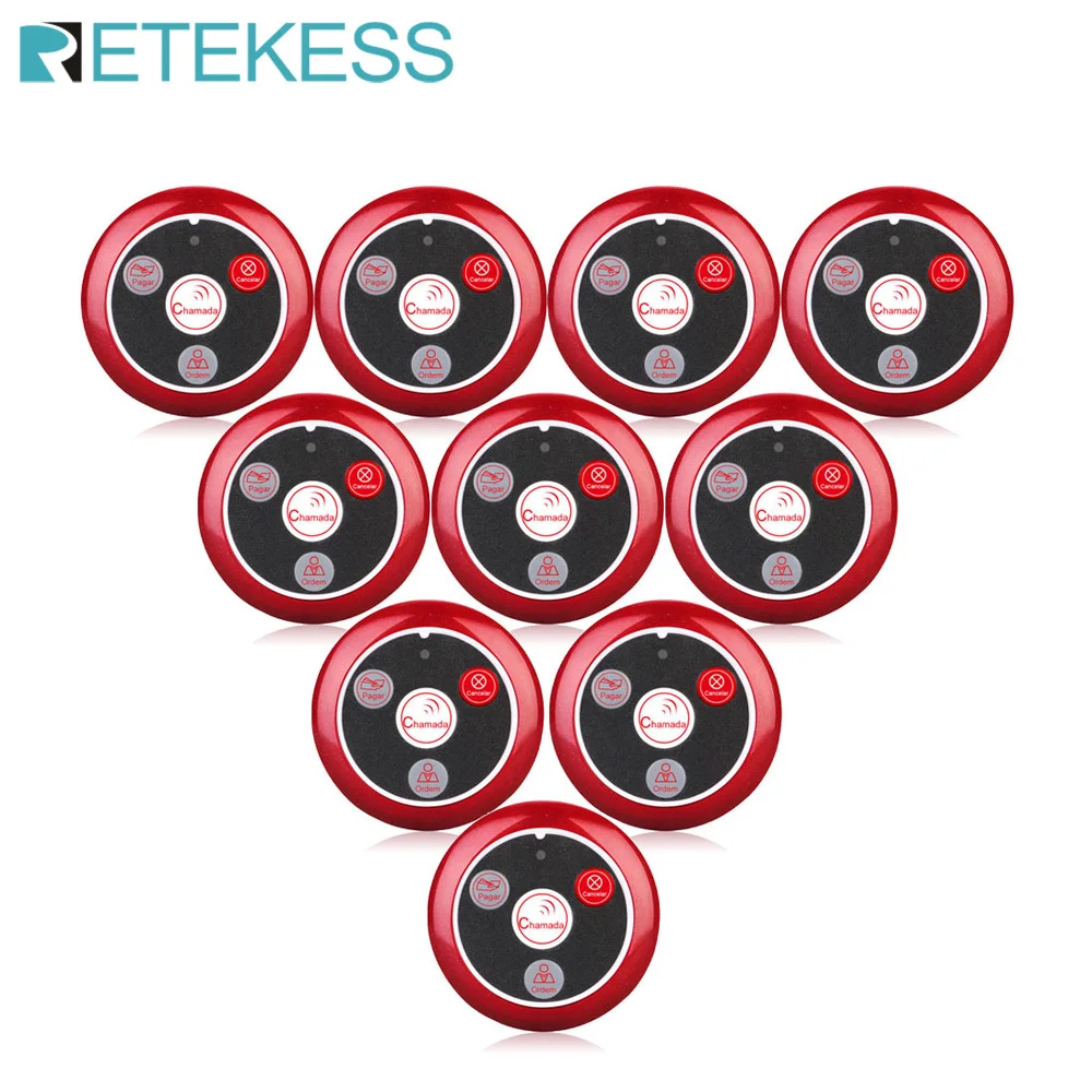 10pcs Retekess T117 Portuguese Call Button Pager Restaurant Pager Wireless Waiter Calling System Restaurant Equipments Catering