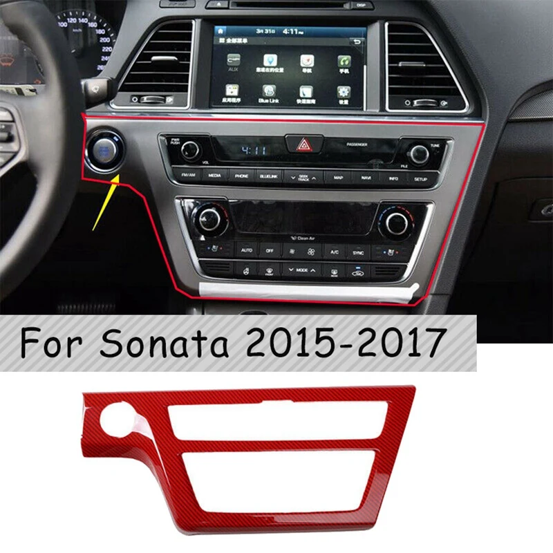 Red Carbon Fiber Interior Center Console AC/CD Button Panel Decoration Cover Frame Trim for Hyundai Sonata 2015-2017