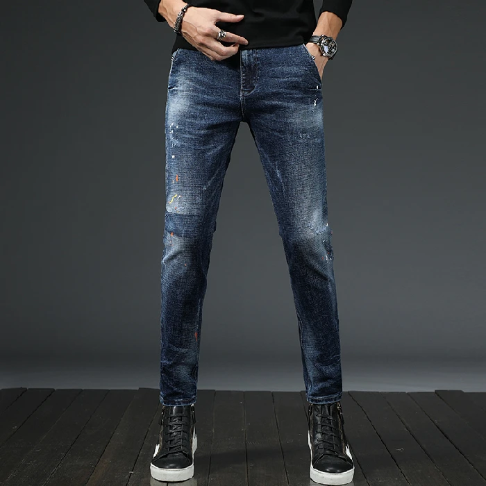 Мужские джинсы с принтом мужские для отдыха вышивкой штаны ног осень и зима |