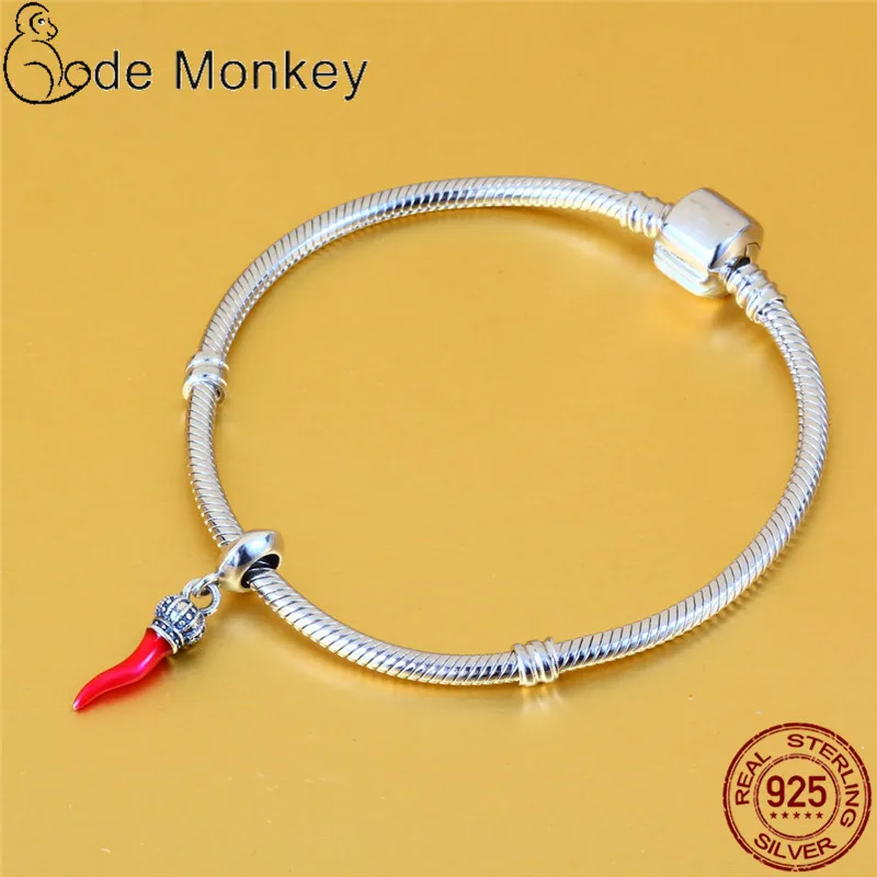 

Qikaola 100% Real 925 Sterling Silver Cute Red Chilli Charm Fit Charms Bracelet For Women DIY Jewelry Making Bead Gift CMS062