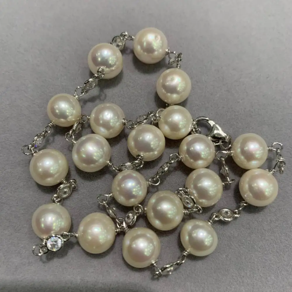 

natural fresh water pearl necklace classic 925 sterling silver bling bling perfect round 40CM 45CM accept order any length