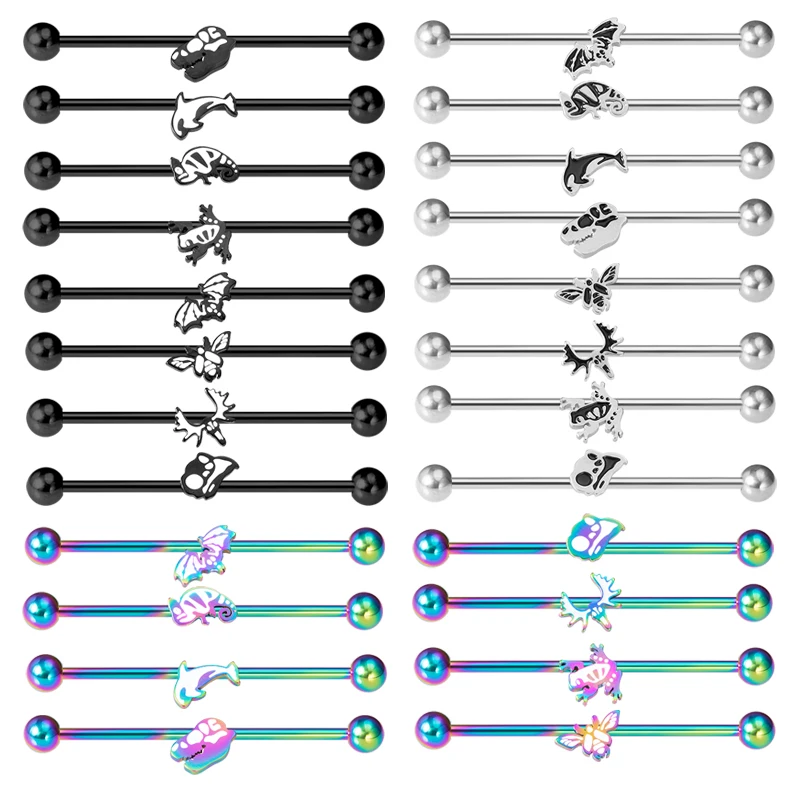 

1pc Animal Industrial Barbell Surgical Steel Cartilage Earring Bar Long Ear Stud Helix Tragus Piercing Body Jewelry 38mm 14G