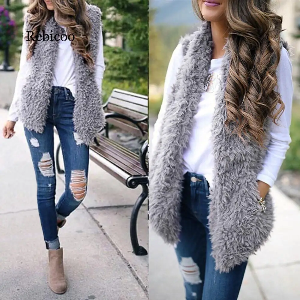 2019 зимняя женская майка из искусственного меха однотонная Повседневная теплая