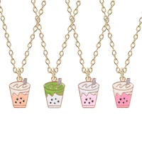 fashionable cute girl necklace pearl milk tea cup pendant alloy material multicolor optional temperament female jewelry gift hot