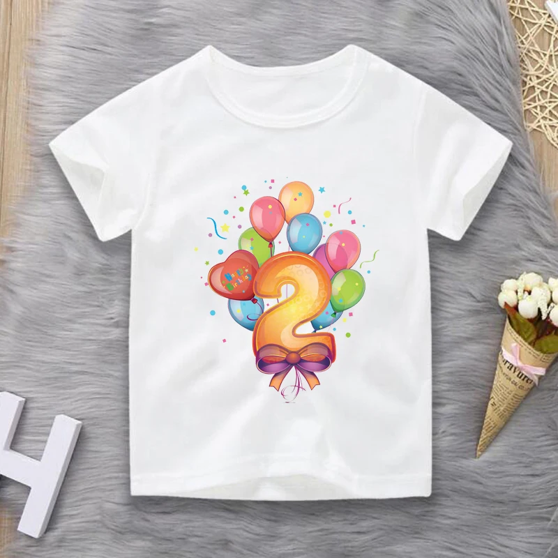 

Birthday Gift T-shirt Baby Boy Girls Clothes Cartoon Number Print Funny Tshirt Kids Summer O-Neck Tops Boys Girls Tshirts White