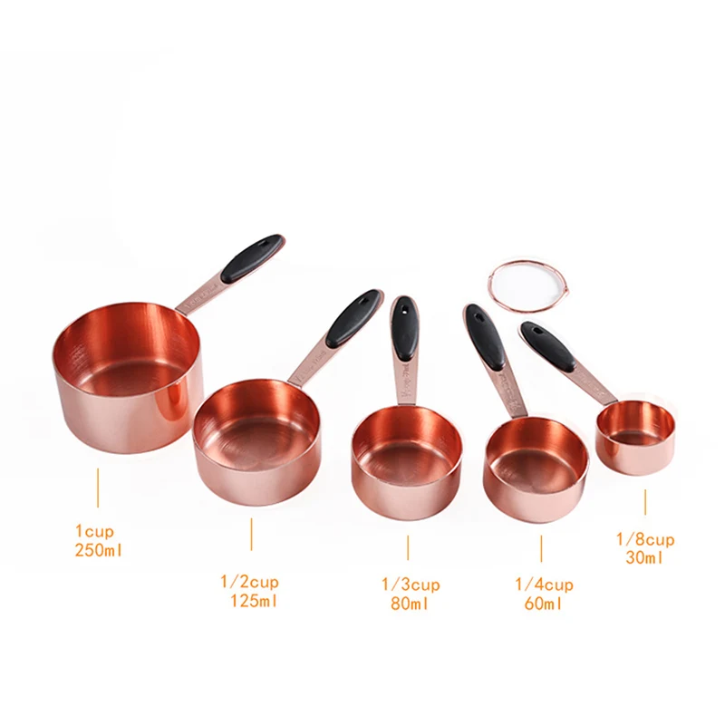 

5Pcs Kitchen Measuring Cups Stainless Steel Measuring Spoons For Baking Mixed Drinks Rose Gold
