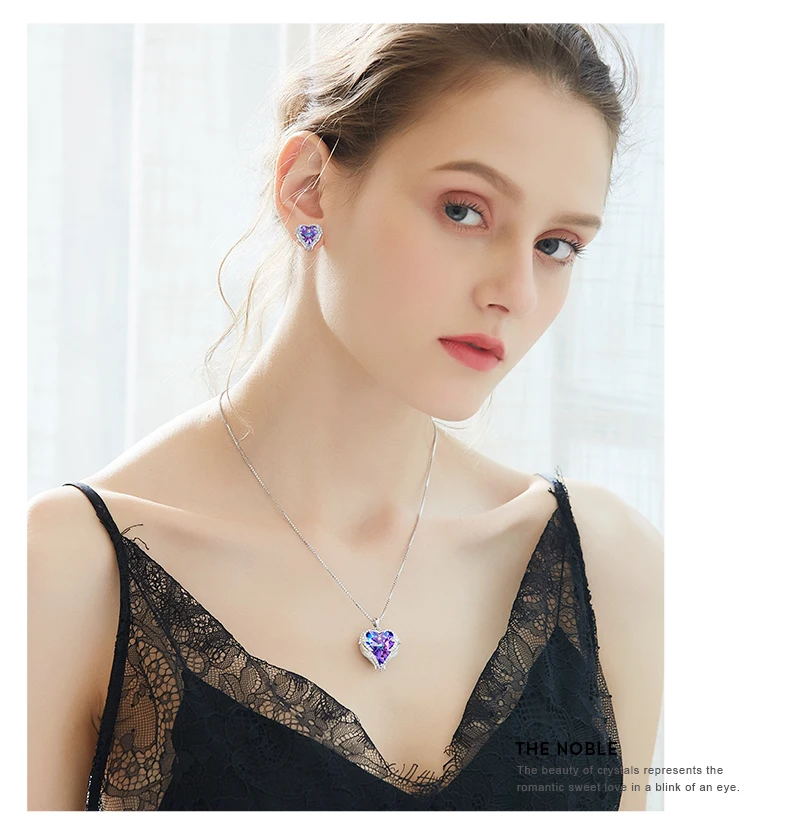 CDE, женское ожерелье, серьги, ювелирный набор, украшенный кристаллами Swarovski, женское сердце, подвеска, шпилька, модное ювелирное изделие, подарок