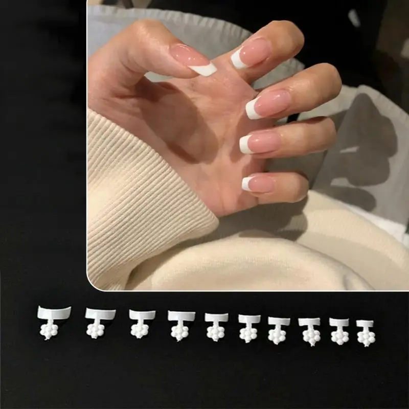 Накладные ногти лак для ногтей блёстки маникюр полумесяц французский край белый