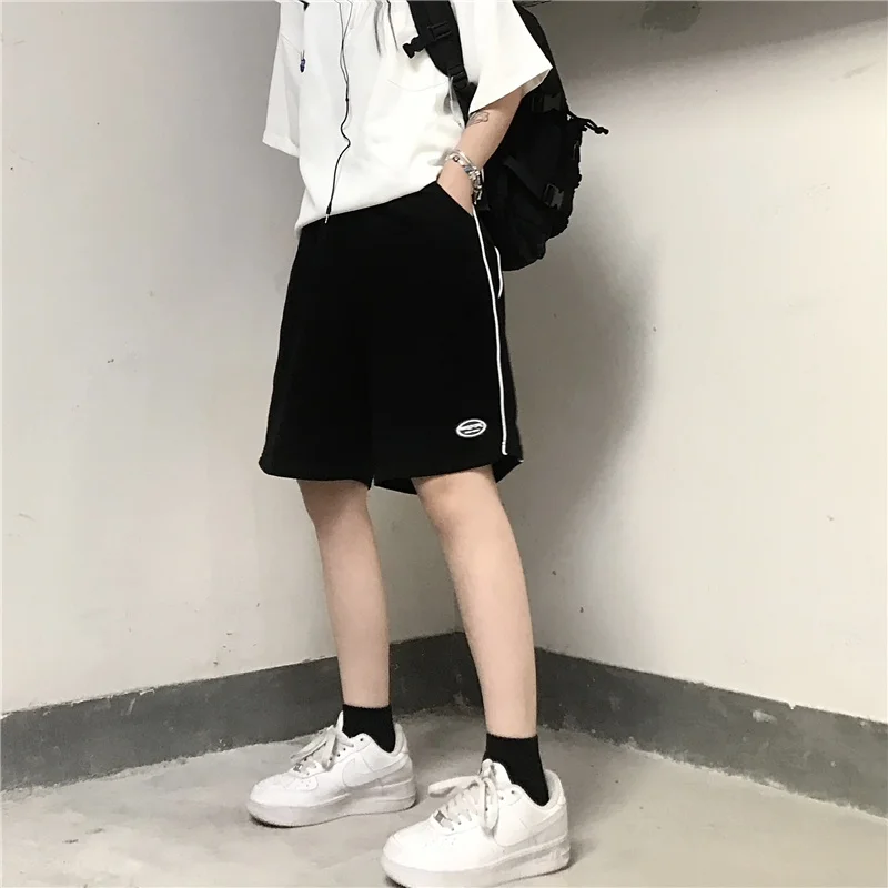 

Women's Sports Short Pants 2021 Summer New Elastic Waist Straight Harajuku Five Points Trousers Baggy Casual Boyfriend Short