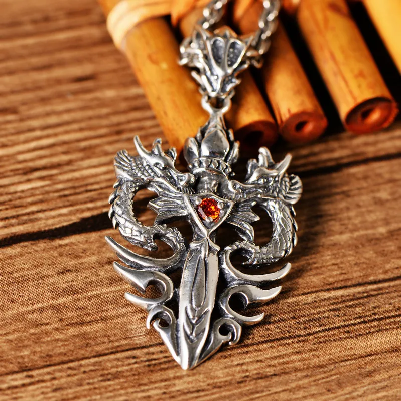 Punk 925 Sterling Silver Double Dragon Pendant with Sword for Men Boys Free Shipping | Pendants