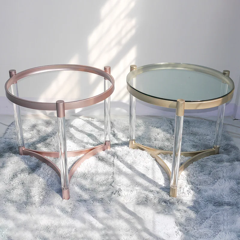 

Iron paint foot light luxury Nordic living room glass tea table tempered glass creative modern tempered small round table high q
