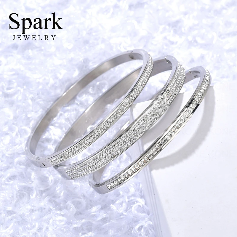 Изысканный браслет Spark с фианитом в один ряд браслеты манжеты из нержавеющей