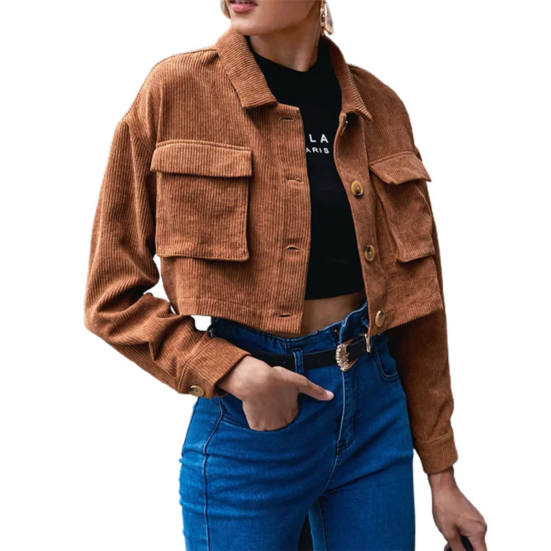 

Kayotuas Women Jacket Spring Autumn with Pocket Short Slim Fit High Street Casual Female Long Sleeve Lapel Outwear Clothing