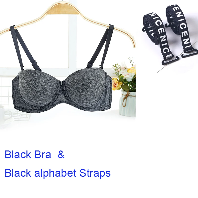 Black bra N Straps Бюстгальтеры, сексуальное нижнее белье, женское нижнее белье, Одноцветный бесшовный бюстгальтер с чашечками 1/2, бюстгальтер пуш-ап с подкладкой, бюстгальтер на косточках, однотонный цвет, OEM дизайн - Цвет: Black bra N Straps
