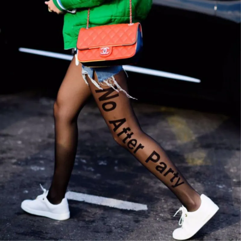 Женские колготки * шелковые Модные английские буквы &quotNo after вечерние&quot черные