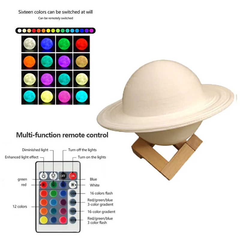 

3D Printing Saturn Lamp Usb Night Light Contorl Rechargeable Rechargeable Decor for Home Bedroom Starry Sky Planet Gift for Girl