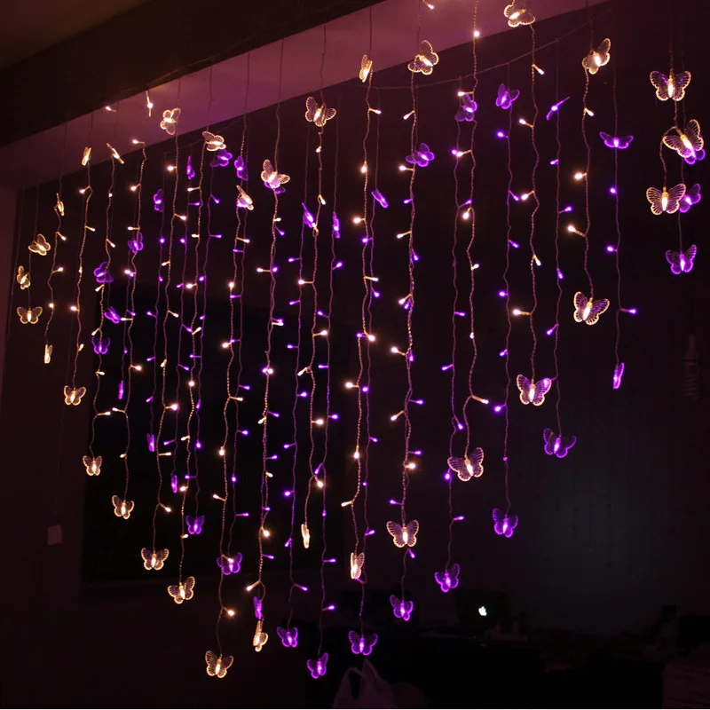 Занавес со светодиодными лампочками бабочками 2 м х 1 5 украшение для детской