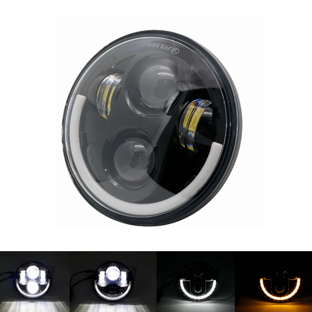 Для Harleys Lighting 5 3/" черный светодиодный головной фонарь с Halo Ring для автомобиля Harley Sportster Iron 883 1200 Dyna Street Bob FXDB - Цвет: 1pc half halo