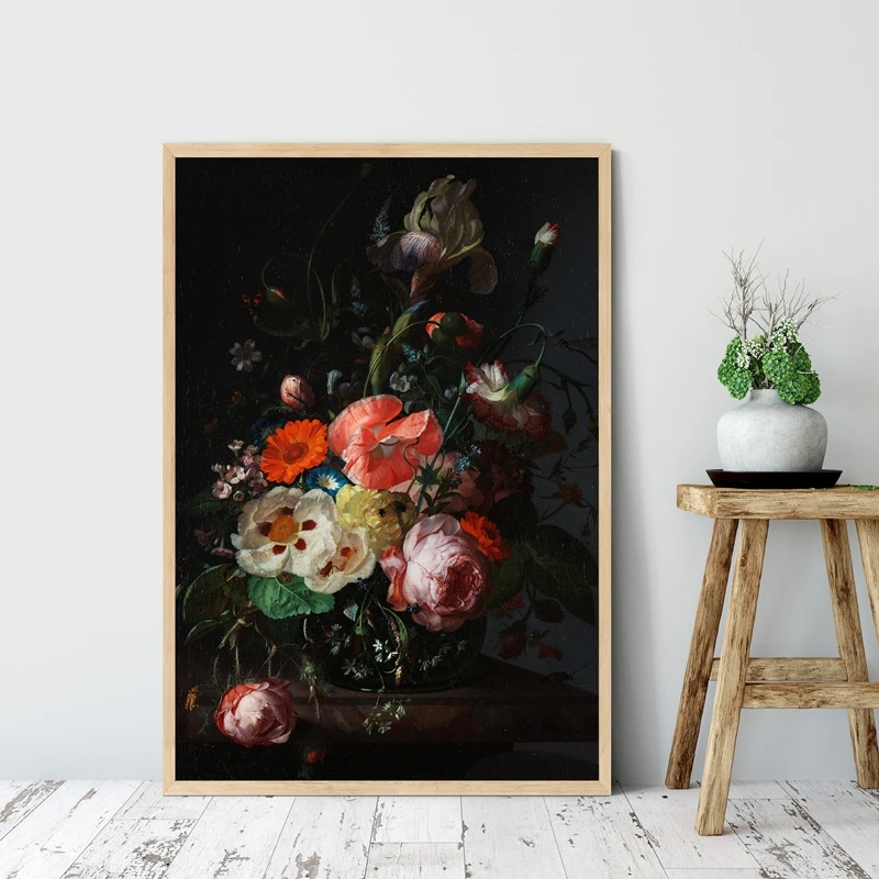 

Dutch Flower Still Life Painting Dark Floral Classic Fine Art Posters and Prints Gallery Wall Art Canvas Pictures Home Decor