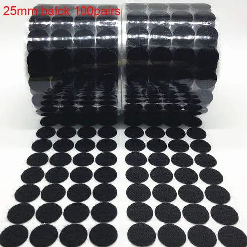25mm Black 100pair Белый, черный, 10 мм, 15 мм, 100 пар, клей, крючок и петли, наклейка, крепкая, самоклеющаяся, точечная, нейлоновая, водонепроницаемая, клейкая, крепежная лента - Цвет: 25mm Black 100pair