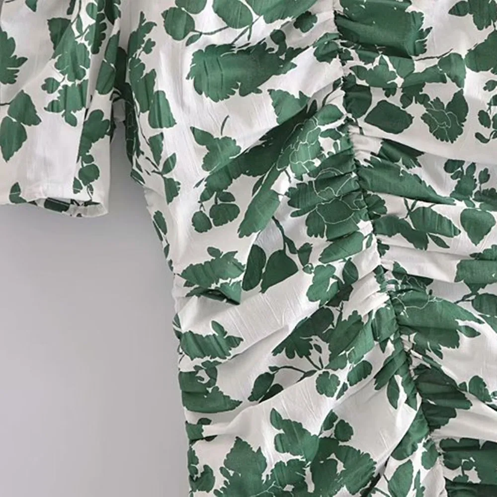 

2021 Summer Casual Dresses Woman Floral Print Elastic Vintage Square Neck Short Sleeve Long Dress Summer Clothing