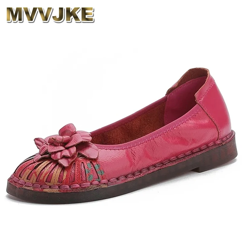 

MVVJKENation female genuine leather new flats women's casual loafers floral Precision stitching sweet mother flats shoes