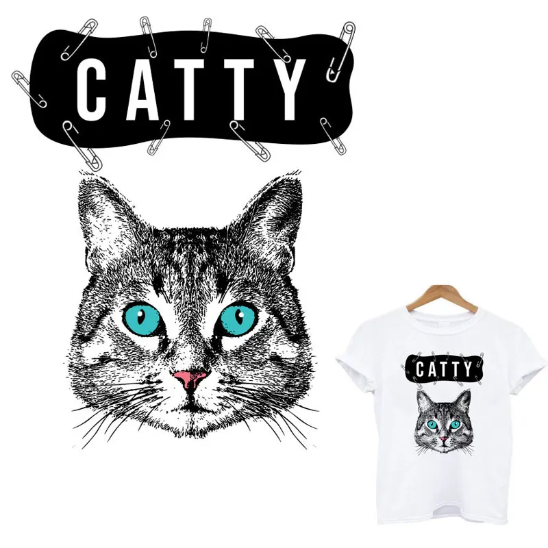 

Cute Cat Patch Heat-adhesive Applique for Clothing Pin Letter Catty Iron on Transfer on Clothes Cartoon Animal Thermo Stickers