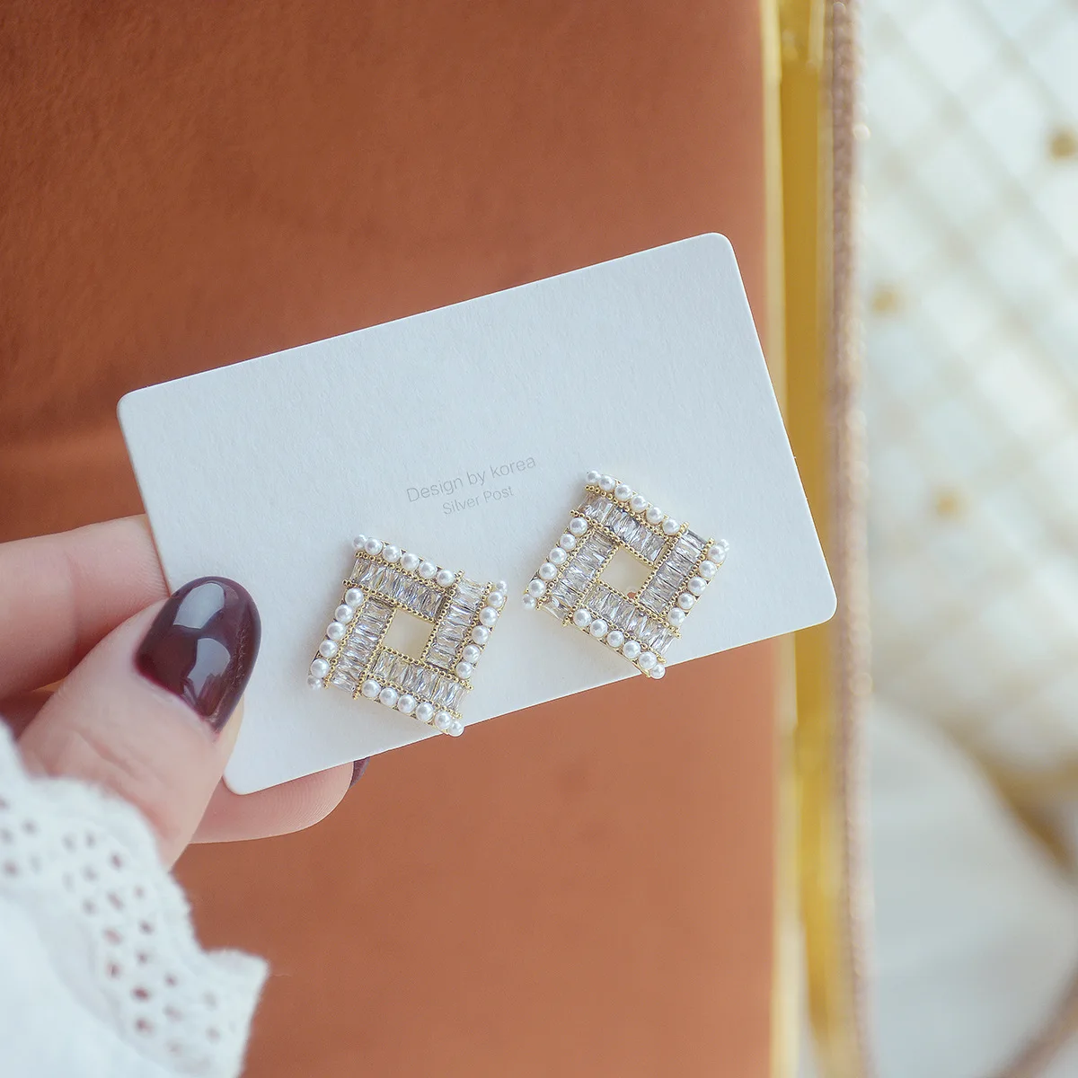 

14K Real Gold Pearl Square Zircon Sparkling Temperament Simple Fashion High Sense Stud Earrings for Women Cubic Zircon Earrings