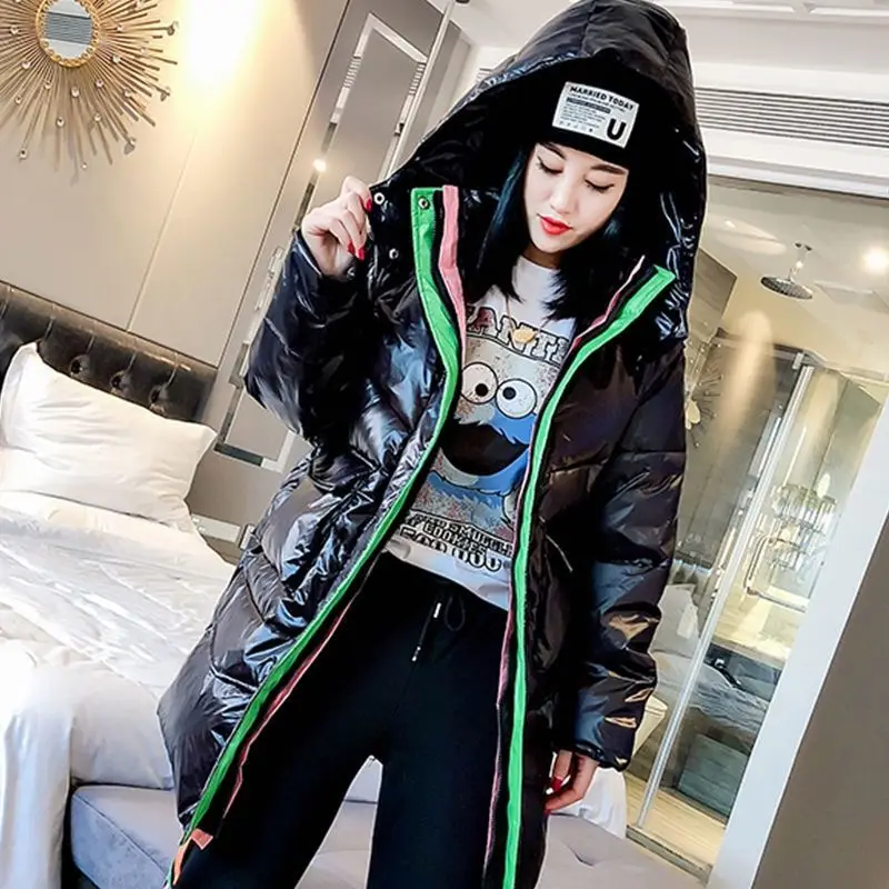 

2021 Women Winter White Duck Down Jacket Female Puffer Bright Warm Hooded Parkas Ladies Trend Thick Cotton Padded Outerwear B177