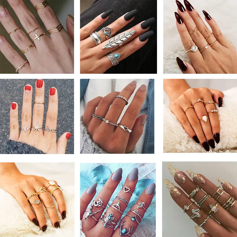Модные комплекты колец Mulit для женщин модные ювелирные изделия из сплава Boho Anel