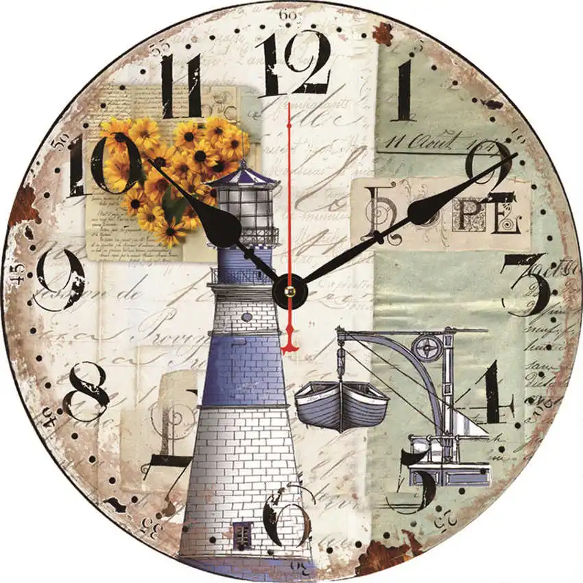 Lighthouse Clock C Винтажные настенные часы, кухонные часы, круглые подвесные римские цифры, настенные часы, практичное украшение для гостиной - Цвет: Lighthouse Clock C