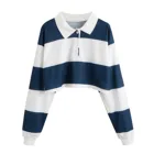 Укороченный свитшот Feitong, женская рубашка-поло, повседневный Свободный Полосатый пуловер с длинным рукавом и пуговицами, пуловер с отложным воротником, свитшот, Топ