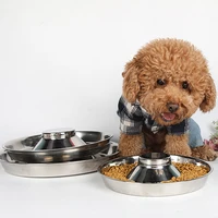 pet stainless steel dog bowl puppy litter food feeding dish weaning silverstainless feeder water bowl pets feeder bowl and water