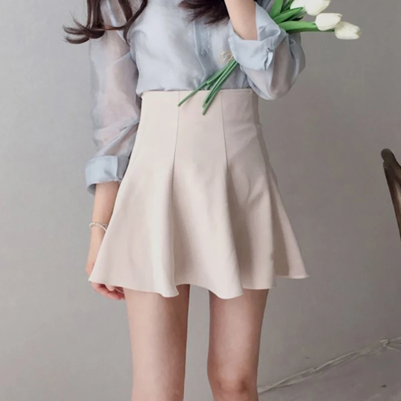 

2021 летняя новая универсальная базовая юбка однотонная Расклешенная юбка с высокой талией большого размера трапециевидная плиссированная ...