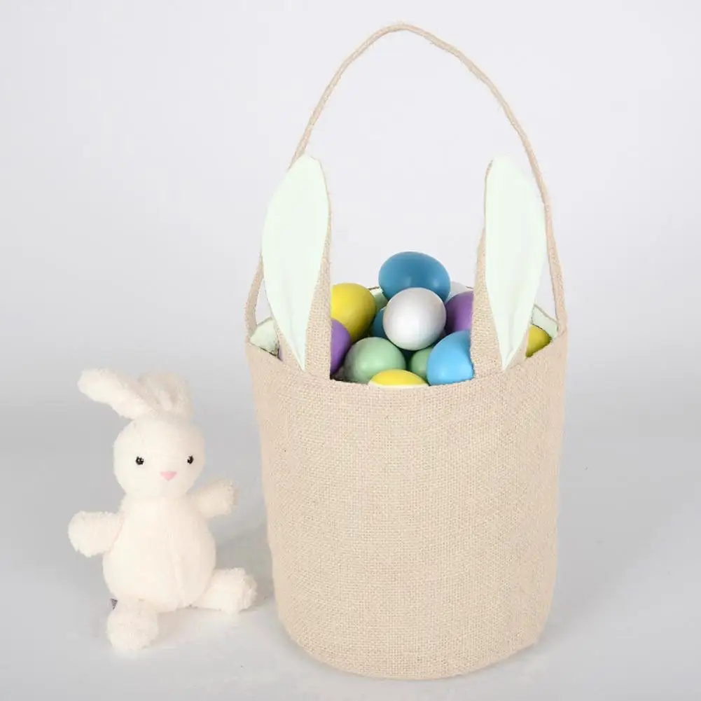 Пасхальная корзина для пасхальных яиц с джутовым полотном и кроличьими ушками |
