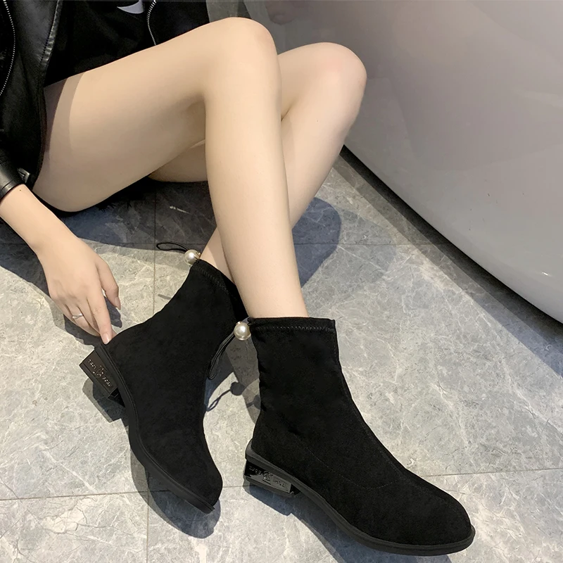 Повседневные Ботинки martin из флока женские ботинки на низком каблуке в Корейском