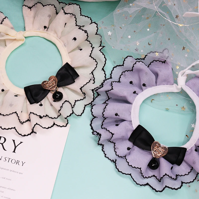 

Black Stroke Dotted Bow Pet Collar Bell Cat Dog Rabbit Handmade Red Sol Toilet Lace Collar Teddy Bear Photo Accessories