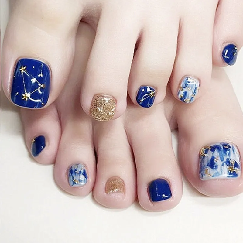 

24Pcs Toe False Nails Press on Nails Glitter Nail Tips Constellation Fake Nails Pearl Artifical Nails for Fashion Girls Nail Art