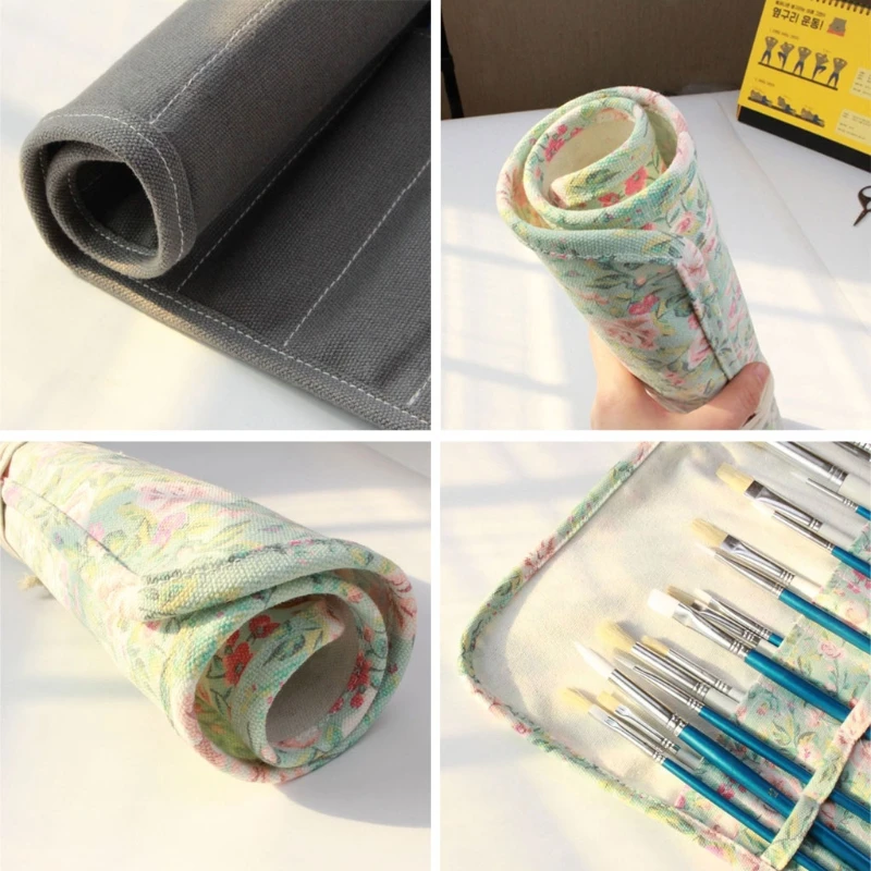 

С цветочным принтом, одежда для мальчиков и девочек, холстяная рулон-вверх мешок карандаша, 20 держатель Чехол художника Краски Органайзер ч...