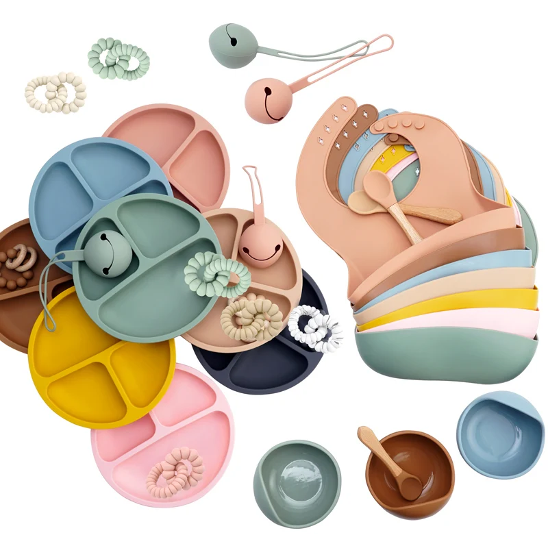 

6pcs/set Silicone Baby Feeding Bowl Tableware Kids Dishes Eating Dinnerware TrainingBPA Free Silicone Children's Products