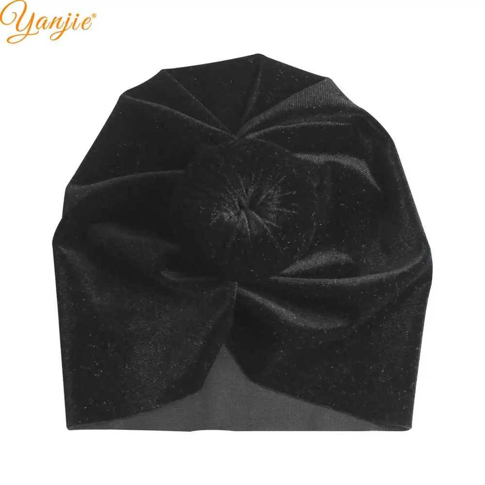 Turban-black Тюрбан с круглым помпоном из мягкого бархата для девочек; коллекция года; зимняя детская однотонная бархатная эластичная повязка на голову; резинки для волос; аксессуары для волос - Цвет: Turban-black