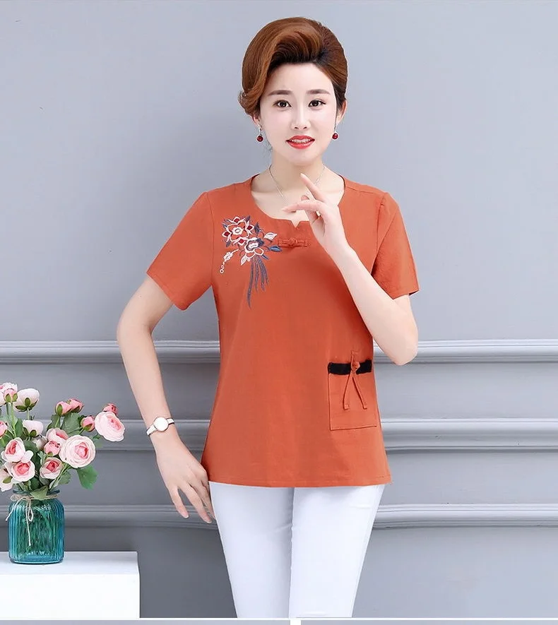 

Летняя футболка для матери 40-50 лет для женщин среднего и пожилого возраста с коротким рукавом для женщин среднего возраста Топ для матери