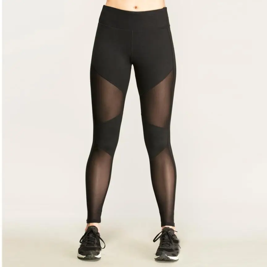

Women yoga pants mesh Running Pants Dance Cropped leggins sport women fitness High Waist black Patchwork Trousers Workout C1004