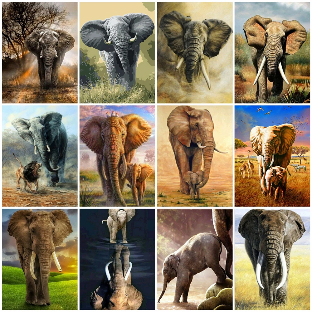 

HUACAN картина маслом с изображением животных DIY картинки по номеру слон украшение дома настенная живопись холст для взрослых Безрамное