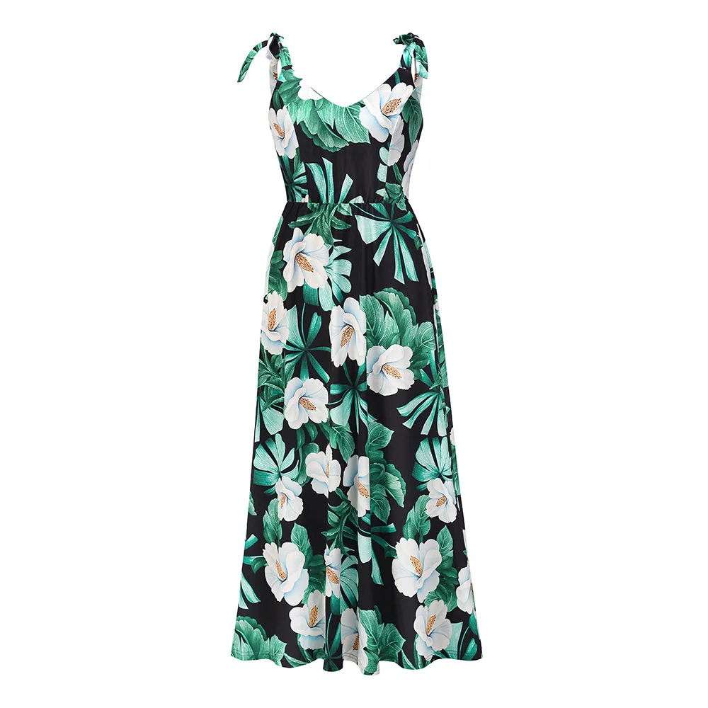 

Summer Dress Fashion Sense Printing Sexy V Neck Spaghetti Strap Long Skirt Large Size Women's Clothing Holiday Style
