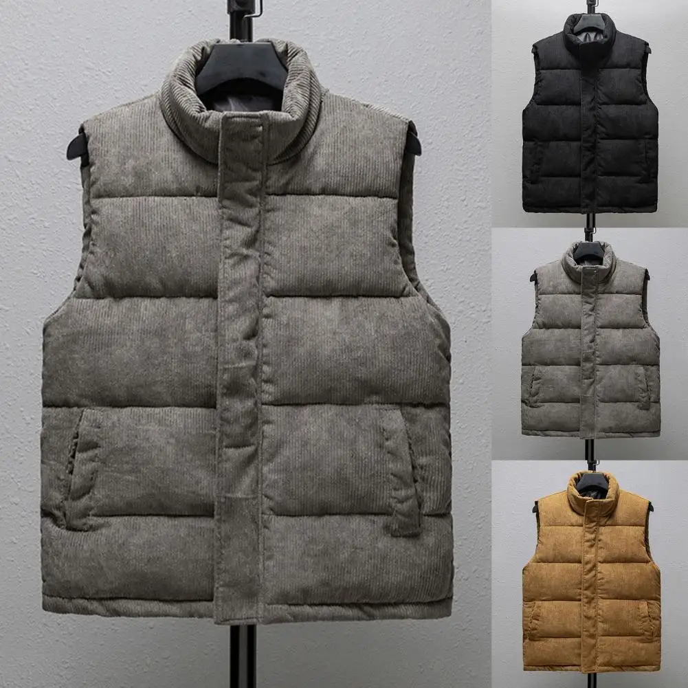 2021 модный мужской однотонный жилет с высоким воротником на молнии утепленный