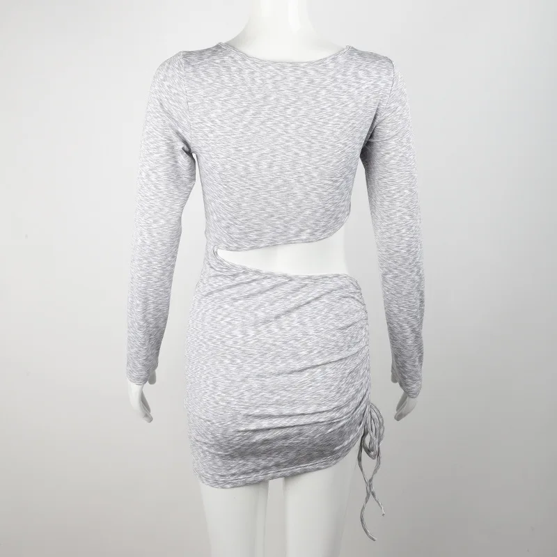 

Spring Women High Waist Hollow Out Long Sleeve Bodycon Dresses Casual Sexy Club Party Beach Female Fashion Sheath Mini Dress