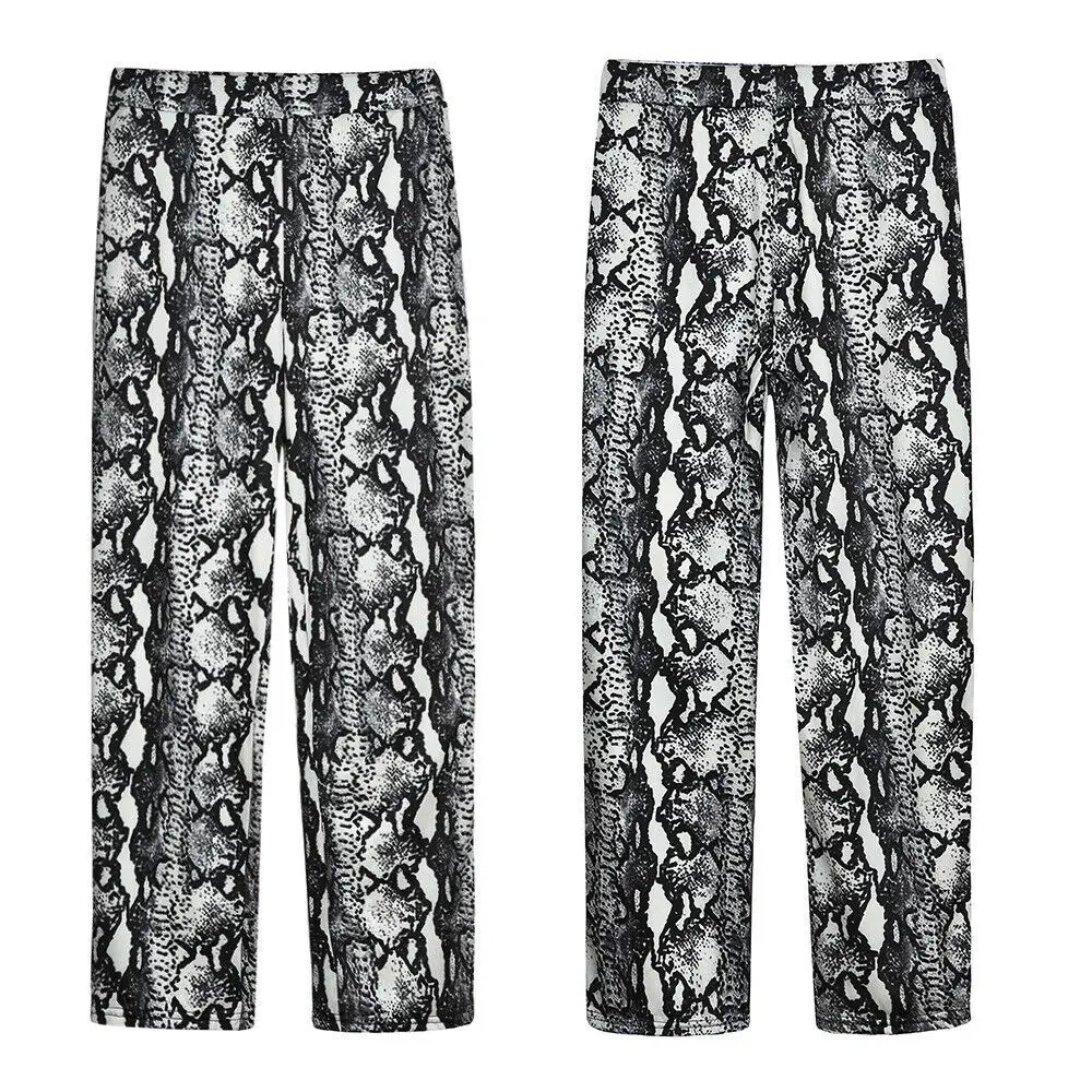 Осенние новые модные женские повседневные широкие брюки со змеиным принтом клеш